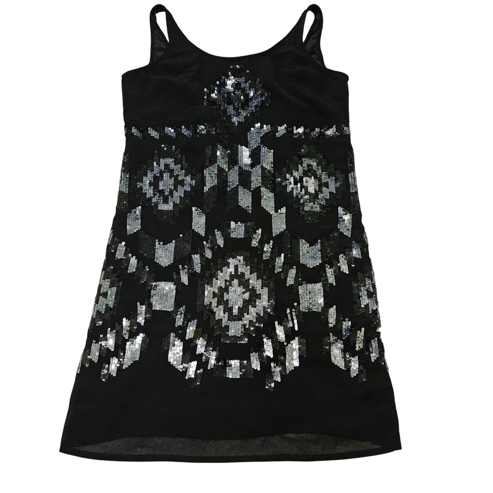 KAS New York Black Sequin Geometric Shift Dress Sleeveless Sz S Cocktail Holiday